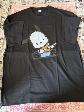 Black Pochacco Graphic Tee with Playing Guitar